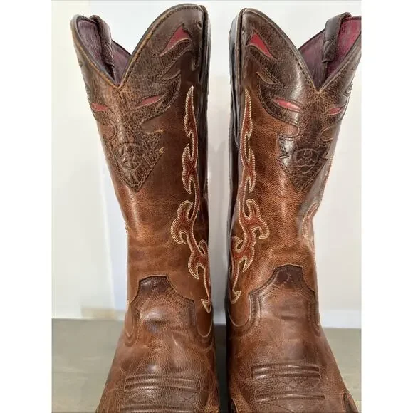 Ariat 10010937 Brown Leather Square Toe Cowboy Boots ATS . Men's Size 9 C EUC